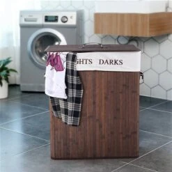 Costway 25-in Brown Bamboo Double Laundry Basket 11 Costway 25-in Brown Bamboo Double Laundry Basket -Allied Brass Sales Store 330962366 AlternateImage1 l