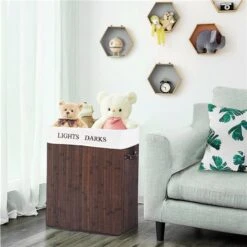 Costway 25-in Brown Bamboo Double Laundry Basket 9 Costway 25-in Brown Bamboo Double Laundry Basket -Allied Brass Sales Store 330962366 AlternateImage2 l