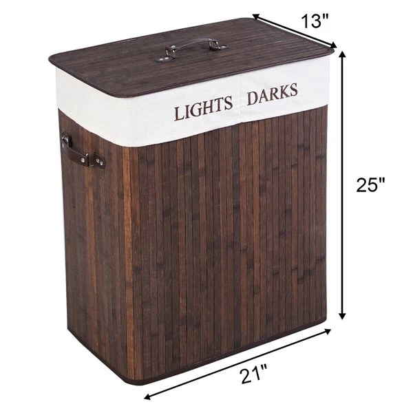Costway 25-in Brown Bamboo Double Laundry Basket 3 Costway 25-in Brown Bamboo Double Laundry Basket