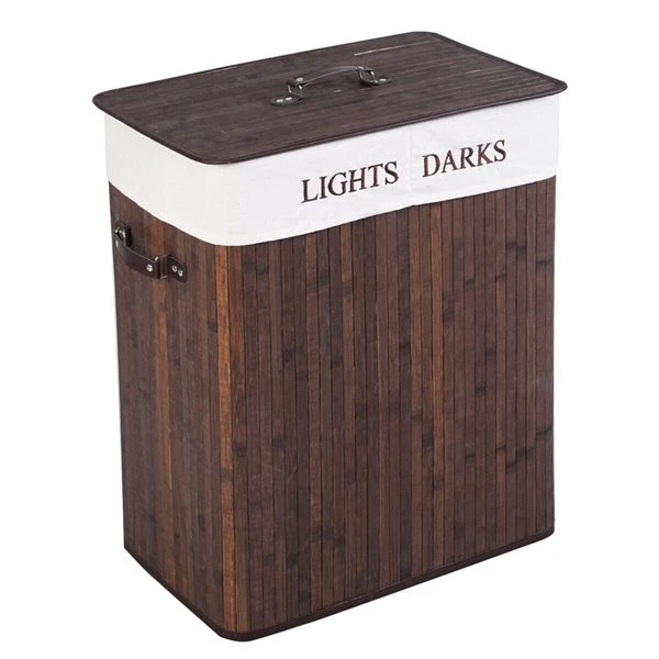 Costway 25-in Brown Bamboo Double Laundry Basket 6 Costway 25-in Brown Bamboo Double Laundry Basket - Image 4