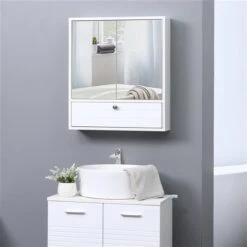 Kleankin 21.5-in X 24.5-in Surface White Mirrored Rectangular Medicine Cabinet 10 Kleankin 21.5-in X 24.5-in Surface White Mirrored Rectangular Medicine Cabinet -Allied Brass Sales Store 330974776 AlternateImage1 l