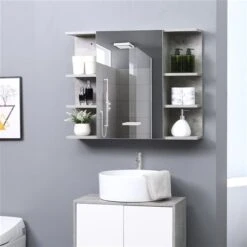 Kleankin 31.5-in X 25.25-in Surface Grey Mirrored Rectangular Medicine Cabinet -Allied Brass Sales Store 330974846 AlternateImage1 l