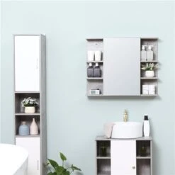 Kleankin 31.5-in X 25.25-in Surface Grey Mirrored Rectangular Medicine Cabinet