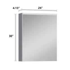 WELLFOR Lighted LED Surface Aluminum Mirrored Rectangle Medicine Cabinet With Outlet - 24-in X 30-in