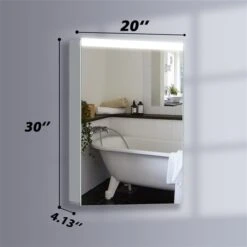 WELLFOR 20-in X 30-in Lighted LED Surface Aluminum Mirrored Rectangle Medicine Cabinet With Outlet