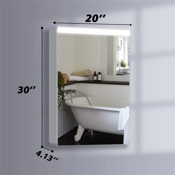 WELLFOR 20-in X 30-in Lighted LED Surface Aluminum Mirrored Rectangle Medicine Cabinet With Outlet 3 WELLFOR 20-in X 30-in Lighted LED Surface Aluminum Mirrored Rectangle Medicine Cabinet With Outlet