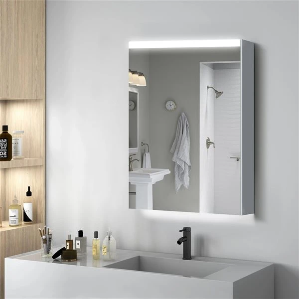 WELLFOR 20-in X 30-in Lighted LED Surface Aluminum Mirrored Rectangle Medicine Cabinet With Outlet 4 WELLFOR 20-in X 30-in Lighted LED Surface Aluminum Mirrored Rectangle Medicine Cabinet With Outlet - Image 2