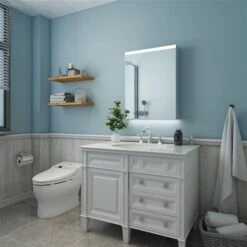 WELLFOR 24-in X 30-in Lighted LED Surface Aluminum Mirrored Rectangle Medicine Cabinet With Outlet -Allied Brass Sales Store 331025021 AlternateImage5 l