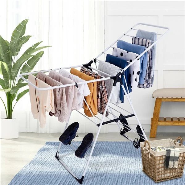Costway 2-Tier 22-in White Metal Portable Folding Drying Rack 7 Costway 2-Tier 22-in White Metal Portable Folding Drying Rack - Image 5