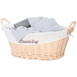 Vintiquewise Willow Laundry Hamper Basket With Liner And Side Handle