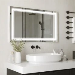 HomCom Kleankin 39.25-in Lighted LED Fog Free Silver Rectangular Bathroom Mirror 10 HomCom Kleankin 39.25-in Lighted LED Fog Free Silver Rectangular Bathroom Mirror -Allied Brass Sales Store 331037337 AlternateImage1 l