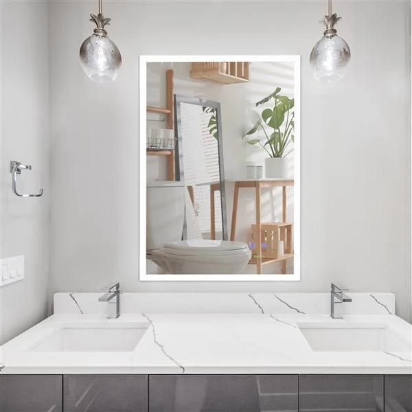 HomCom Kleankin 19.75-in Lighted LED Fog Free Silver Rectangular Bathroom Mirror 4 HomCom Kleankin 19.75-in Lighted LED Fog Free Silver Rectangular Bathroom Mirror - Image 2