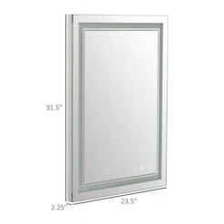 HomCom Kleankin 23.5-in Lighted LED Fog Free Silver Rectangular Bathroom Mirror