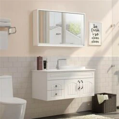 Costway 22-in 5.5-in X 18-in Mirrored Rectangle Medicine Cabinet In White