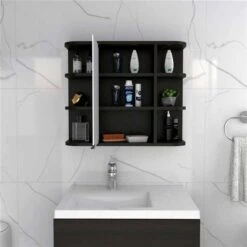 FM Furniture Valdez 23.6-in X 19.7-in Black Mirrored Rectangle Medicine Cabinet -Allied Brass Sales Store 331040245 AlternateImage3 l