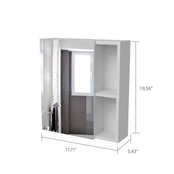 FM Furniture Lincoln 17.7-in X 19.5-in White Mirrored Rectangle Medicine Cabinet 4 FM Furniture Lincoln 17.7-in X 19.5-in White Mirrored Rectangle Medicine Cabinet - Image 2