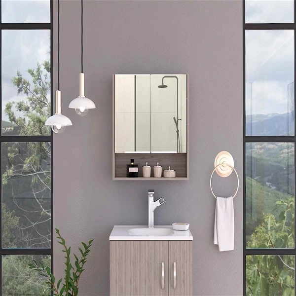 FM Furniture Ozark 23.6-in X 24.6-in Light Oak Mirrored Rectangle Medicine Cabinet 7 FM Furniture Ozark 23.6-in X 24.6-in Light Oak Mirrored Rectangle Medicine Cabinet - Image 5
