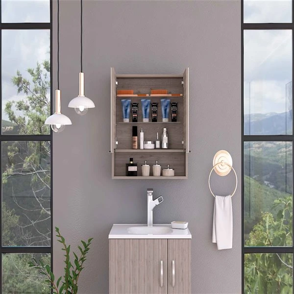 FM Furniture Ozark 23.6-in X 24.6-in Light Oak Mirrored Rectangle Medicine Cabinet 4 FM Furniture Ozark 23.6-in X 24.6-in Light Oak Mirrored Rectangle Medicine Cabinet - Image 2