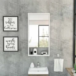 FM Furniture Modesto 17.9-in X 35.4-in White Mirrored Rectangle Medicine Cabinet 11 FM Furniture Modesto 17.9-in X 35.4-in White Mirrored Rectangle Medicine Cabinet -Allied Brass Sales Store 331040360 AlternateImage1 l