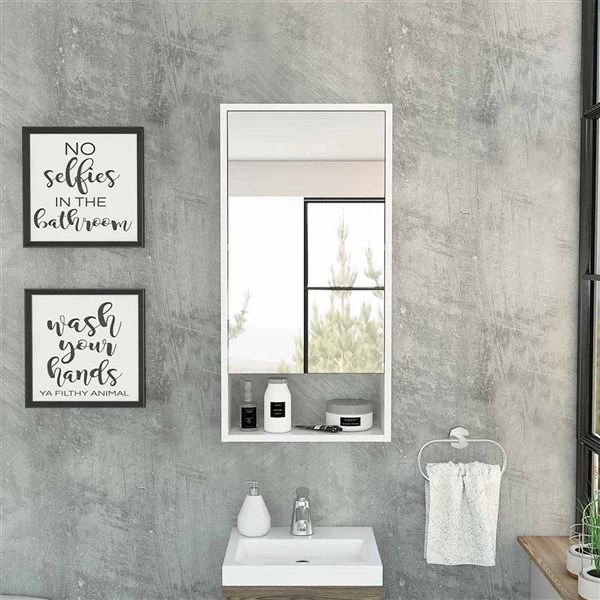 FM Furniture Modesto 17.9-in X 35.4-in White Mirrored Rectangle Medicine Cabinet 7 FM Furniture Modesto 17.9-in X 35.4-in White Mirrored Rectangle Medicine Cabinet - Image 5