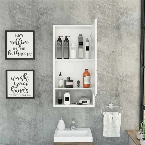 FM Furniture Modesto 17.9-in X 35.4-in White Mirrored Rectangle Medicine Cabinet 5 FM Furniture Modesto 17.9-in X 35.4-in White Mirrored Rectangle Medicine Cabinet - Image 3