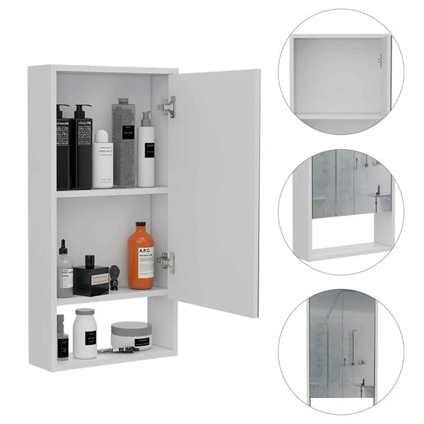 FM Furniture Modesto 17.9-in X 35.4-in White Mirrored Rectangle Medicine Cabinet 4 FM Furniture Modesto 17.9-in X 35.4-in White Mirrored Rectangle Medicine Cabinet - Image 2