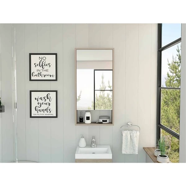 FM Furniture Modesto 17.9-in X 35.4-in Light Grey Mirrored Rectangle Medicine Cabinet 4 FM Furniture Modesto 17.9-in X 35.4-in Light Grey Mirrored Rectangle Medicine Cabinet - Image 2