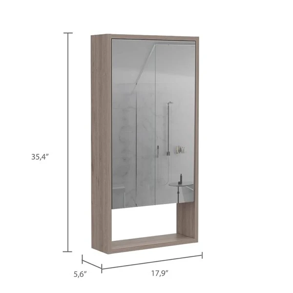 FM Furniture Modesto 17.9-in X 35.4-in Light Grey Mirrored Rectangle Medicine Cabinet 6 FM Furniture Modesto 17.9-in X 35.4-in Light Grey Mirrored Rectangle Medicine Cabinet - Image 4