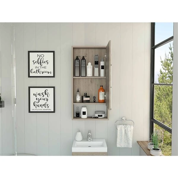 FM Furniture Modesto 17.9-in X 35.4-in Light Grey Mirrored Rectangle Medicine Cabinet 7 FM Furniture Modesto 17.9-in X 35.4-in Light Grey Mirrored Rectangle Medicine Cabinet - Image 5