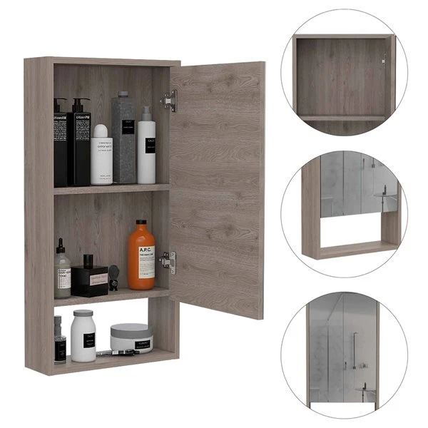 FM Furniture Modesto 17.9-in X 35.4-in Light Grey Mirrored Rectangle Medicine Cabinet 3 FM Furniture Modesto 17.9-in X 35.4-in Light Grey Mirrored Rectangle Medicine Cabinet