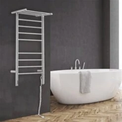 Ancona 8-Bar Wall Mount Brushed Stainless Steel Plug-In And Hardwired Towel Warmer With Timer 8 Ancona 8-Bar Wall Mount Brushed Stainless Steel Plug-In And Hardwired Towel Warmer With Timer -Allied Brass Sales Store 331040628 AlternateImage1 l