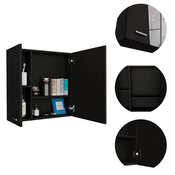 FM Furniture Kenya 24-in X 24-in Recessed Black Mirrored Rectangle Medicine Cabinet 5 FM Furniture Kenya 24-in X 24-in Recessed Black Mirrored Rectangle Medicine Cabinet - Image 3