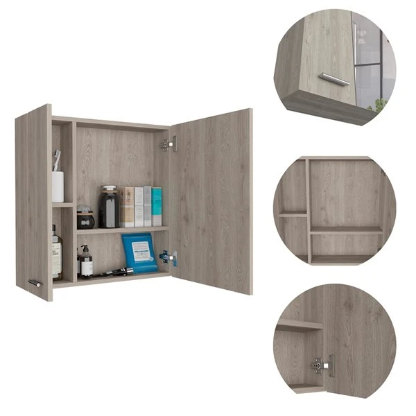 FM Furniture Kenya 24-in X 24-in Recessed Light Grey Mirrored Rectangle Medicine Cabinet 4 FM Furniture Kenya 24-in X 24-in Recessed Light Grey Mirrored Rectangle Medicine Cabinet - Image 2
