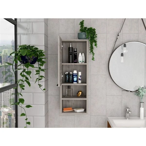 FM Furniture Ezra 11.81-in X 32.17-in Recessed Light Grey Rectangle Medicine Cabinet 4 FM Furniture Ezra 11.81-in X 32.17-in Recessed Light Grey Rectangle Medicine Cabinet - Image 2