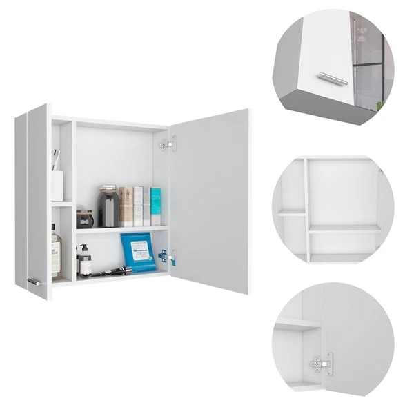 FM Furniture Kenya 24-in X 24-in Recessed White Mirrored Rectangle Medicine Cabinet 6 FM Furniture Kenya 24-in X 24-in Recessed White Mirrored Rectangle Medicine Cabinet - Image 4