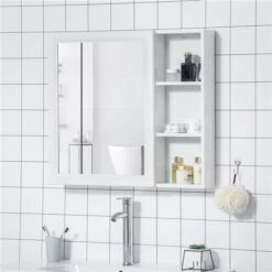 Kleankin Wall Mounted 3-Tier Mirrored Door Bathroom Cabinet - White