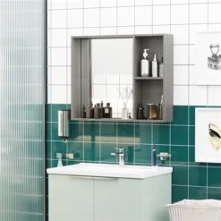 Kleankin Wall Mounted 2-Tier Medicine Cabinet With Mirror And Storage Shelf - Grey -Allied Brass Sales Store 331044692 AlternateImage1 l