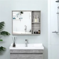 Kleankin Wall Mounted 2-Tier Medicine Cabinet With Mirror And Storage Shelf - Grey -Allied Brass Sales Store 331044692 AlternateImage3 l