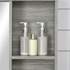 Kleankin Wall Mounted 2-Tier Medicine Cabinet With Mirror And Storage Shelf - Grey -Allied Brass Sales Store 331044692 AlternateImage4 l
