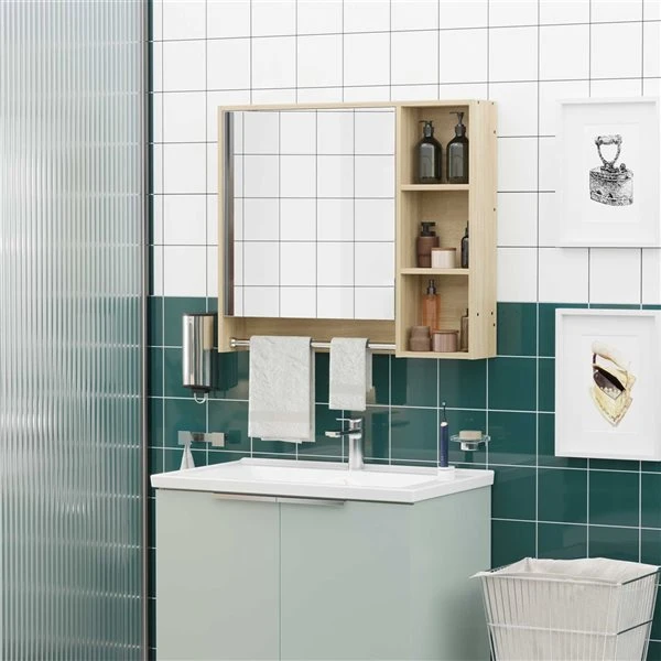 Kleankin Wall Mounted Bathroom Cabinet With Mirror - Natural 3 Kleankin Wall Mounted Bathroom Cabinet With Mirror - Natural