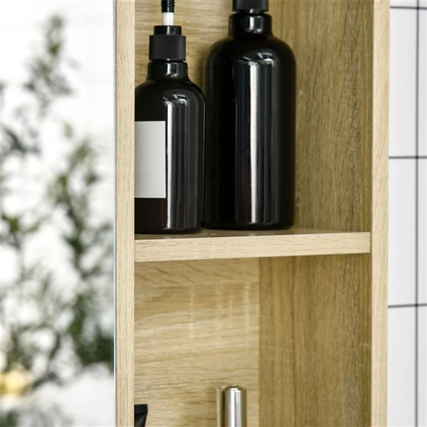 Kleankin Wall Mounted Bathroom Cabinet With Mirror - Natural 7 Kleankin Wall Mounted Bathroom Cabinet With Mirror - Natural - Image 5