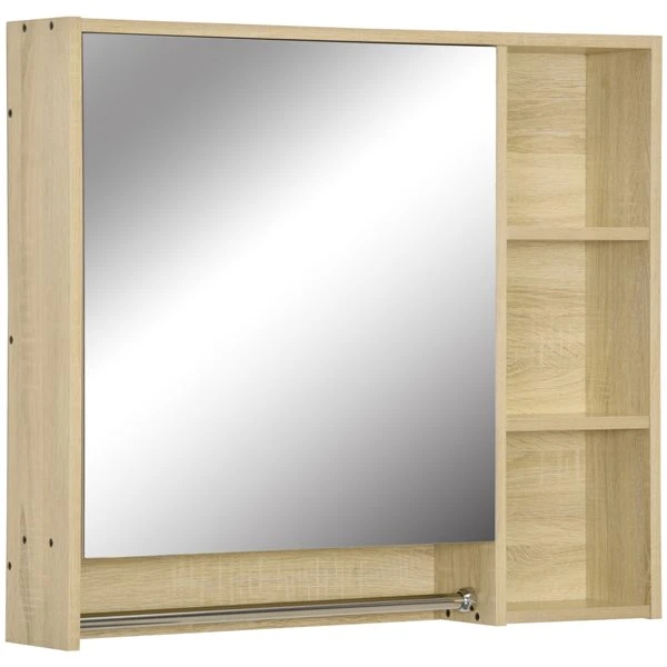 Kleankin Wall Mounted Bathroom Cabinet With Mirror - Natural 4 Kleankin Wall Mounted Bathroom Cabinet With Mirror - Natural - Image 2