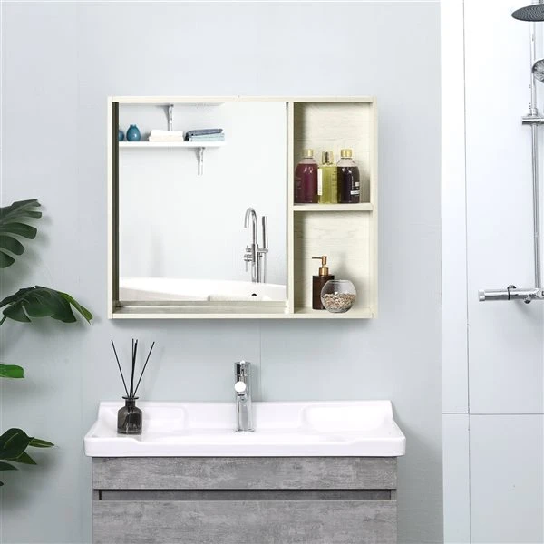 Kleankin Wall Mounted 2-Tier Medicine Cabinet With Mirror And Storage Shelf - White 7 Kleankin Wall Mounted 2-Tier Medicine Cabinet With Mirror And Storage Shelf - White - Image 5