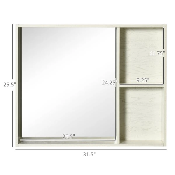 Kleankin Wall Mounted 2-Tier Medicine Cabinet With Mirror And Storage Shelf - White 4 Kleankin Wall Mounted 2-Tier Medicine Cabinet With Mirror And Storage Shelf - White - Image 2