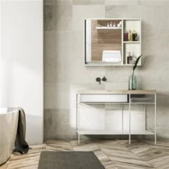 Kleankin Wall Mounted 2-Tier Medicine Cabinet With Mirror And Storage Shelf - White