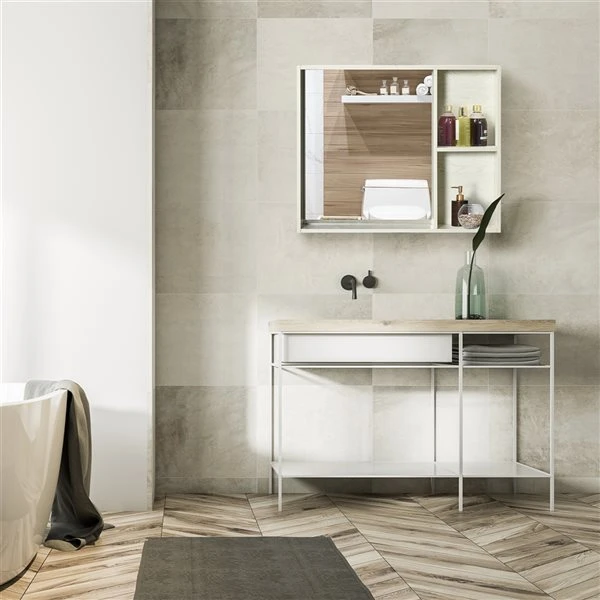 Kleankin Wall Mounted 2-Tier Medicine Cabinet With Mirror And Storage Shelf - White 3 Kleankin Wall Mounted 2-Tier Medicine Cabinet With Mirror And Storage Shelf - White