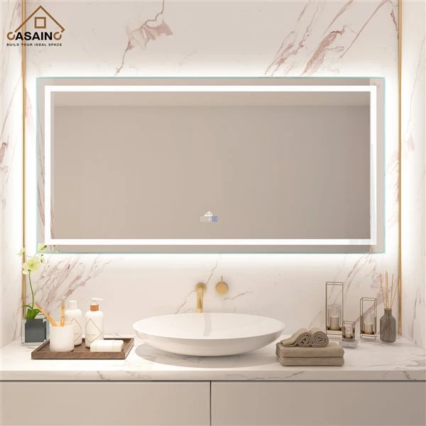 CASAINC 72-in Lighted LED Fog-Free Rectangular Frameless Bathroom Mirror 4 CASAINC 72-in Lighted LED Fog-Free Rectangular Frameless Bathroom Mirror - Image 2