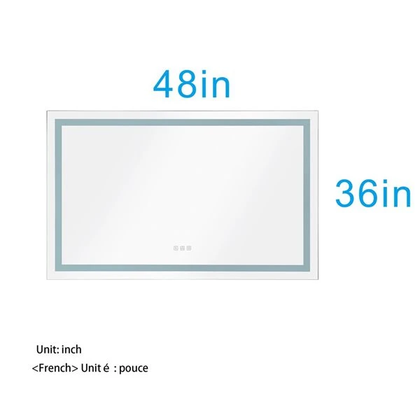 WELLFOR 48-in X 36-in Wall Mounted Frameless Anti-Fog Dimmable LED Bathroom Mirror 4 WELLFOR 48-in X 36-in Wall Mounted Frameless Anti-Fog Dimmable LED Bathroom Mirror - Image 2