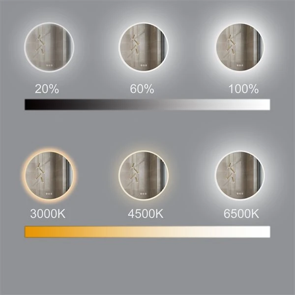 KINWELL 32 X 32-in Frameless Round LED Light Bathroom Vanity Mirror 5 KINWELL 32 X 32-in Frameless Round LED Light Bathroom Vanity Mirror - Image 3