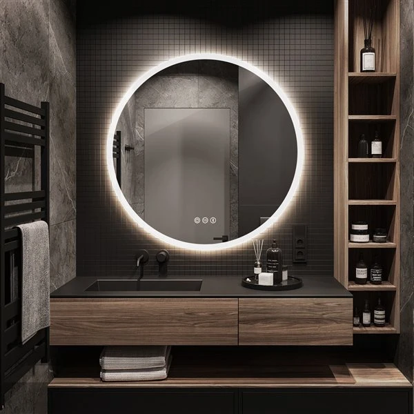 KINWELL 32 X 32-in Frameless Round LED Light Bathroom Vanity Mirror 7 KINWELL 32 X 32-in Frameless Round LED Light Bathroom Vanity Mirror - Image 5